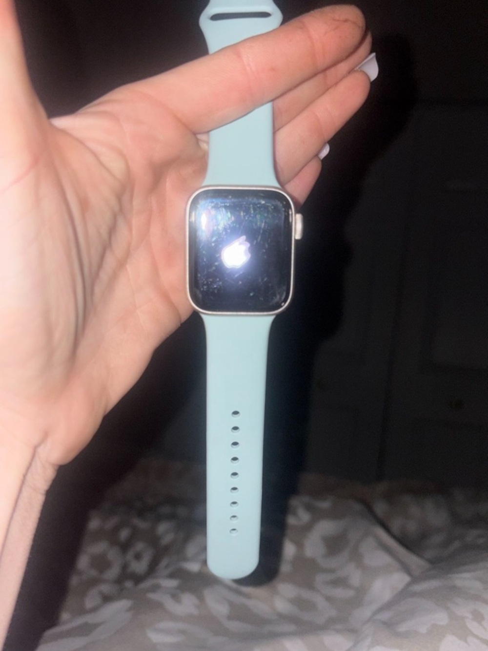 Apple Watch with Mint Blue Silicone Sport Band and other colors with charger
